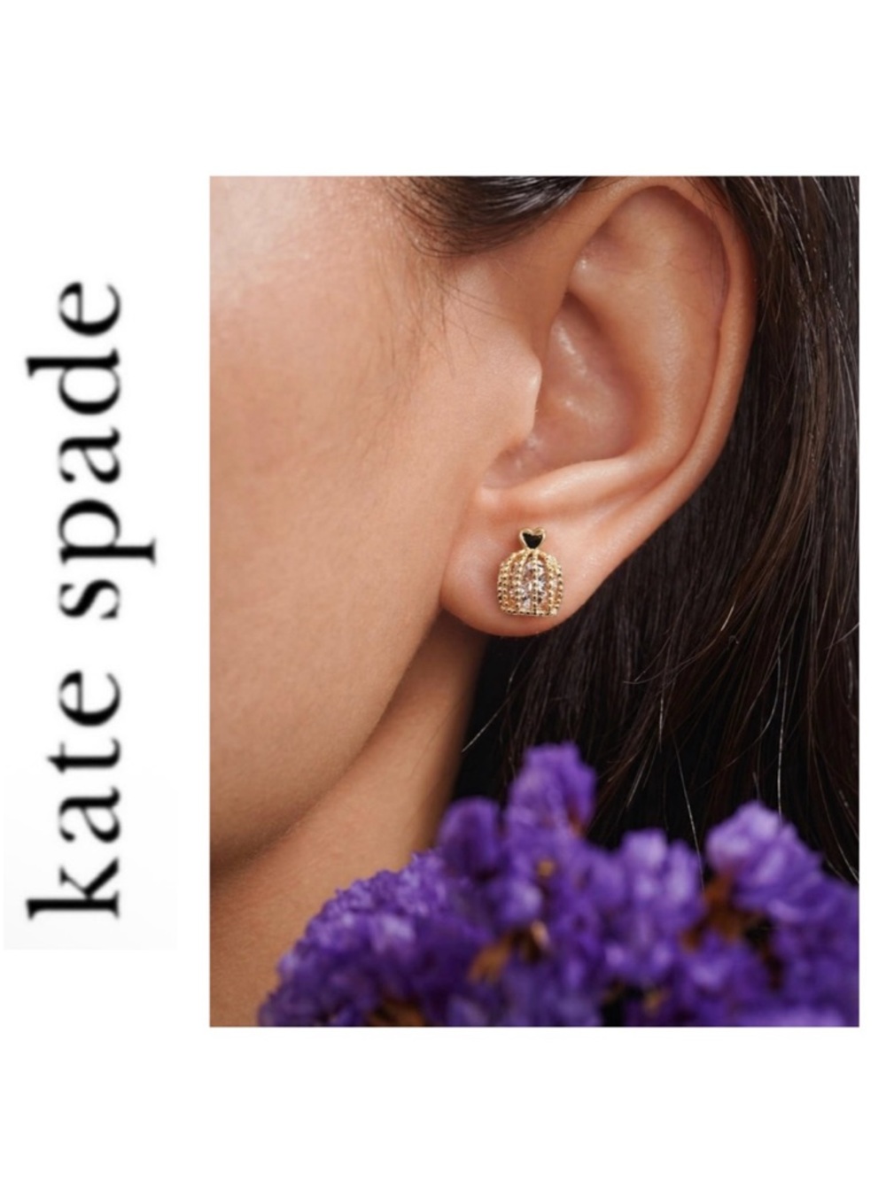 NWT Kate Spade Cubic Zirconia Gold Plated Bird Cage Stud Earrings